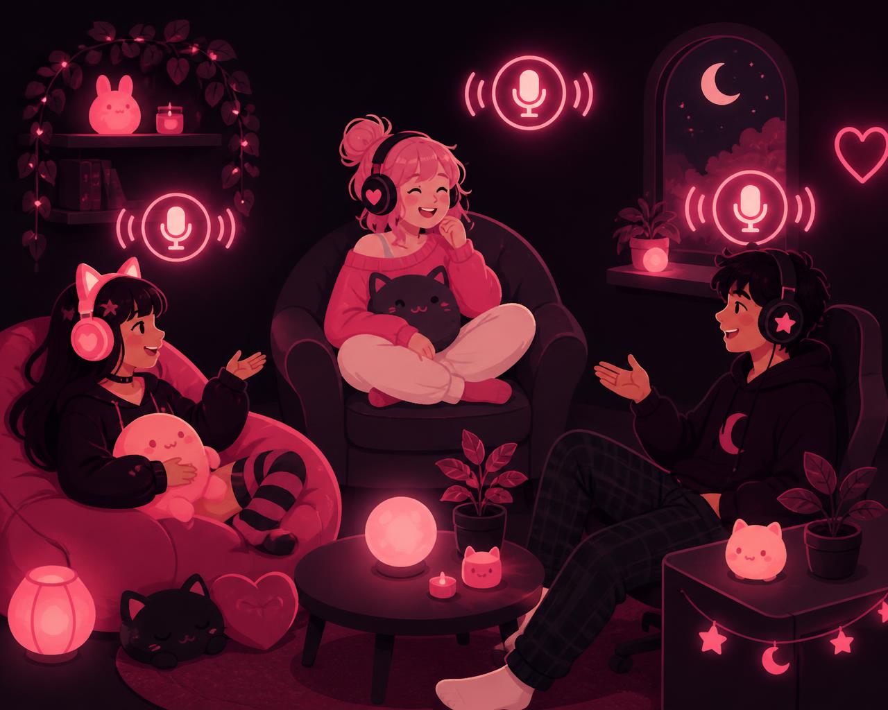 Ilustração de uma sala de voz acolhedora